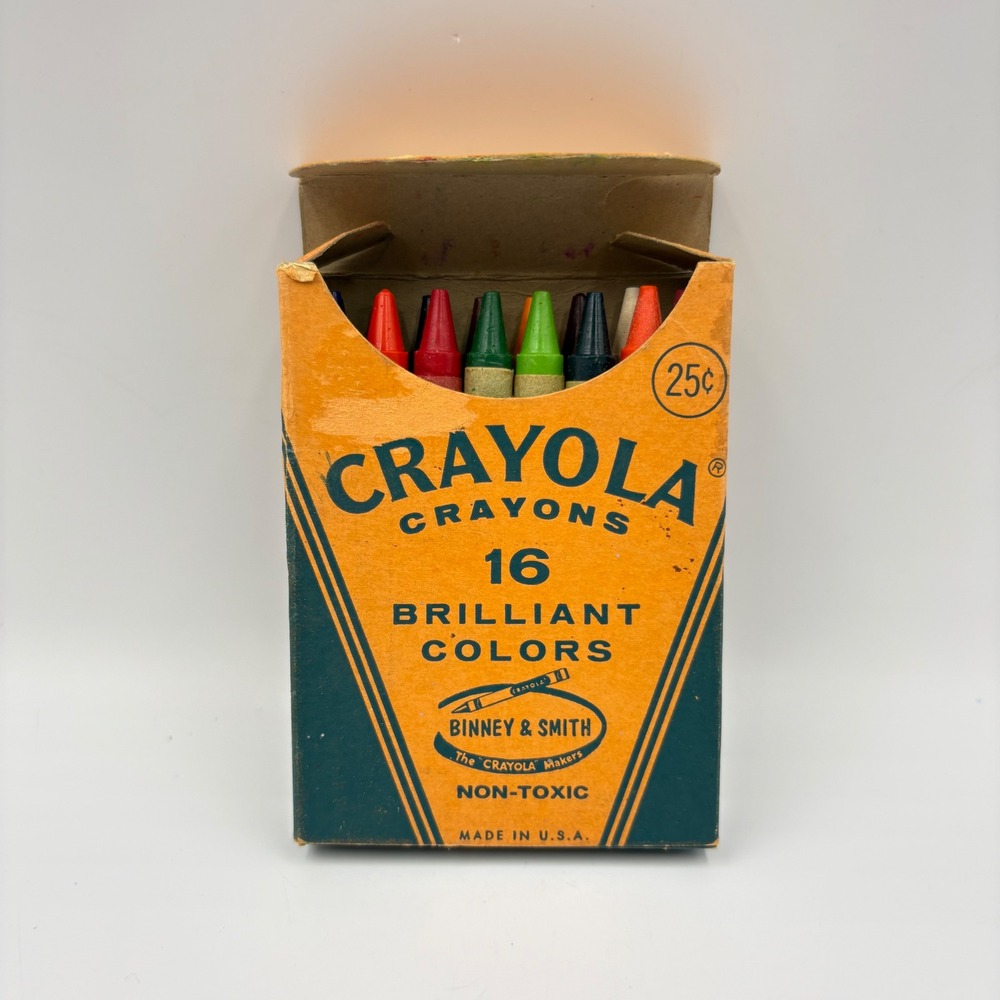 Vintage Crayola 16 Brilliant Colors Crayon Box Binney & Smith No 16 25c Used